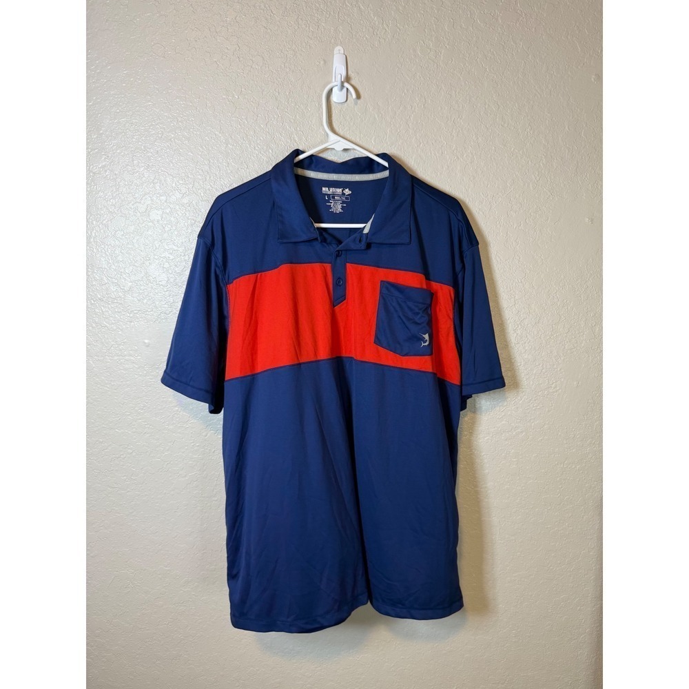 Reel Legends Mens Performance Outfitters Polo Shirt Fishing Blue Red L